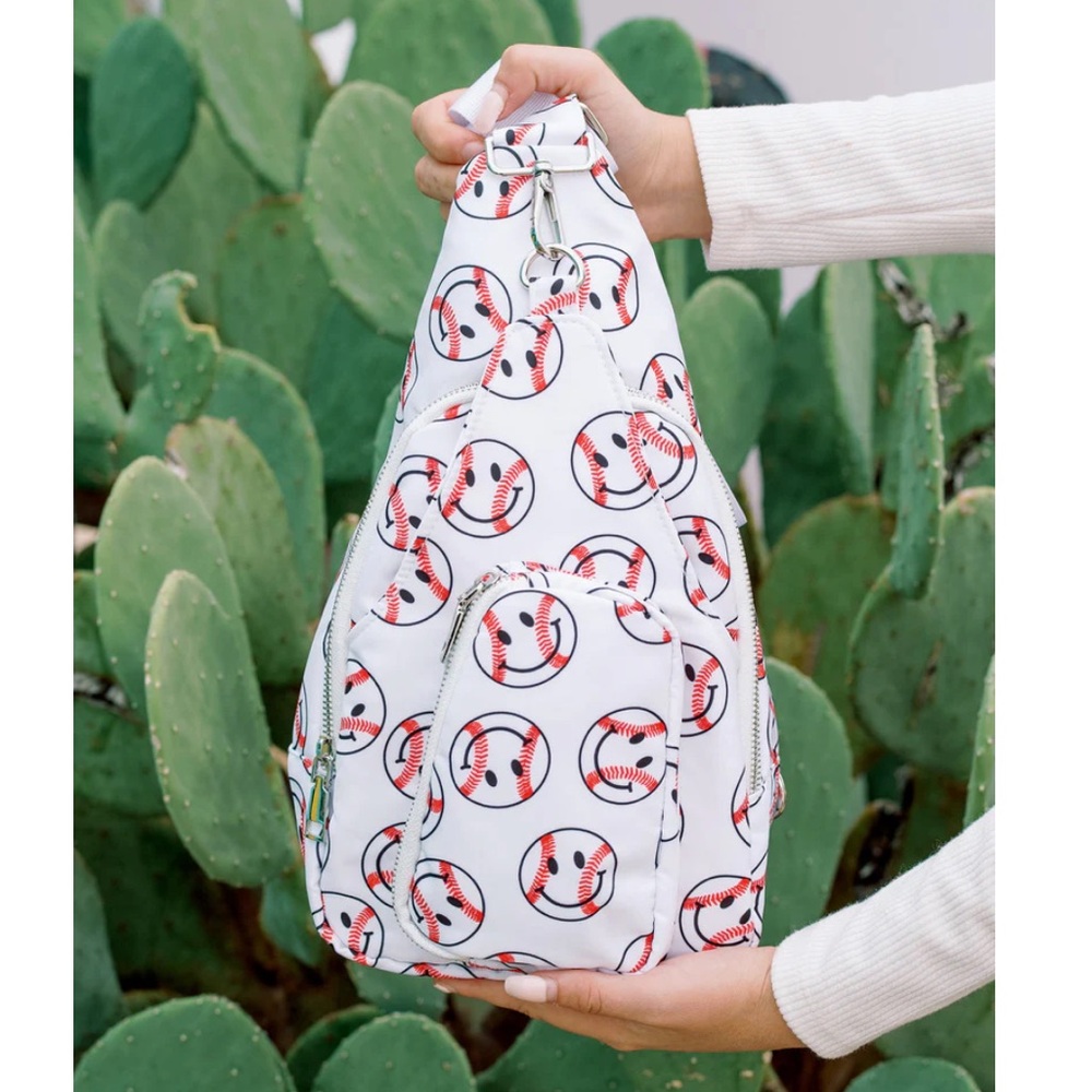 Katydid BASEBALL HAPPY FACE SLING BELT‎ BAG NWT